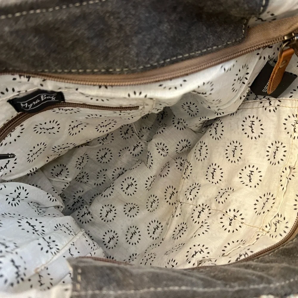 Myra Bag Tan and Blue Patterned Tote Isabela tote Western style 16x18 - Picture 8 of 12
